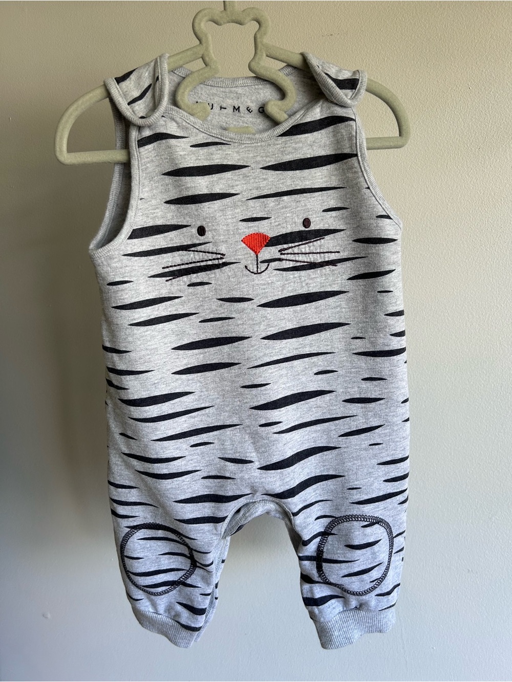 Gray Tiger-Stripe Baby Romper with Orange Nose